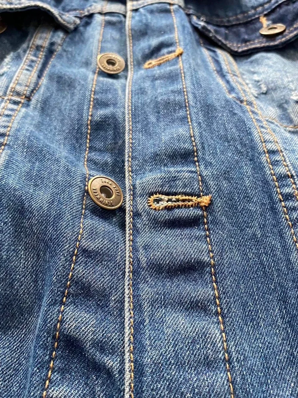 Zara Blue Distressed Denim Jacket with Gray Hood